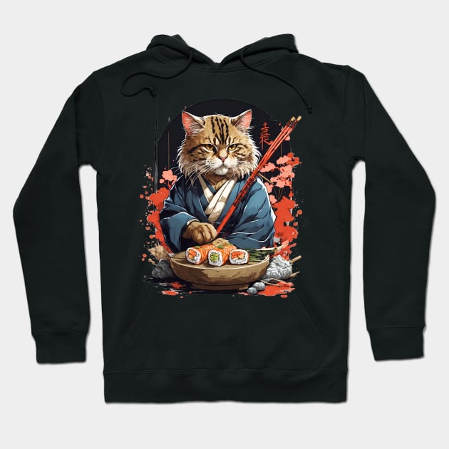 Cool Cat Sushi Art Hoodie by VisionDesigner